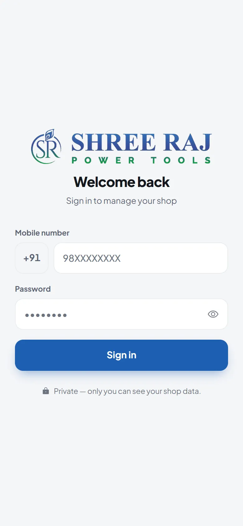 Shree Raj Power Tools app screenshot